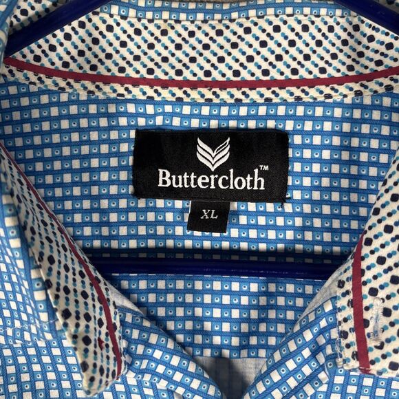 ButterCloth Mens Button Down Shirt Size XL Blue White Geometric‎ Flipcuff Preppy - Picture 5 of 13